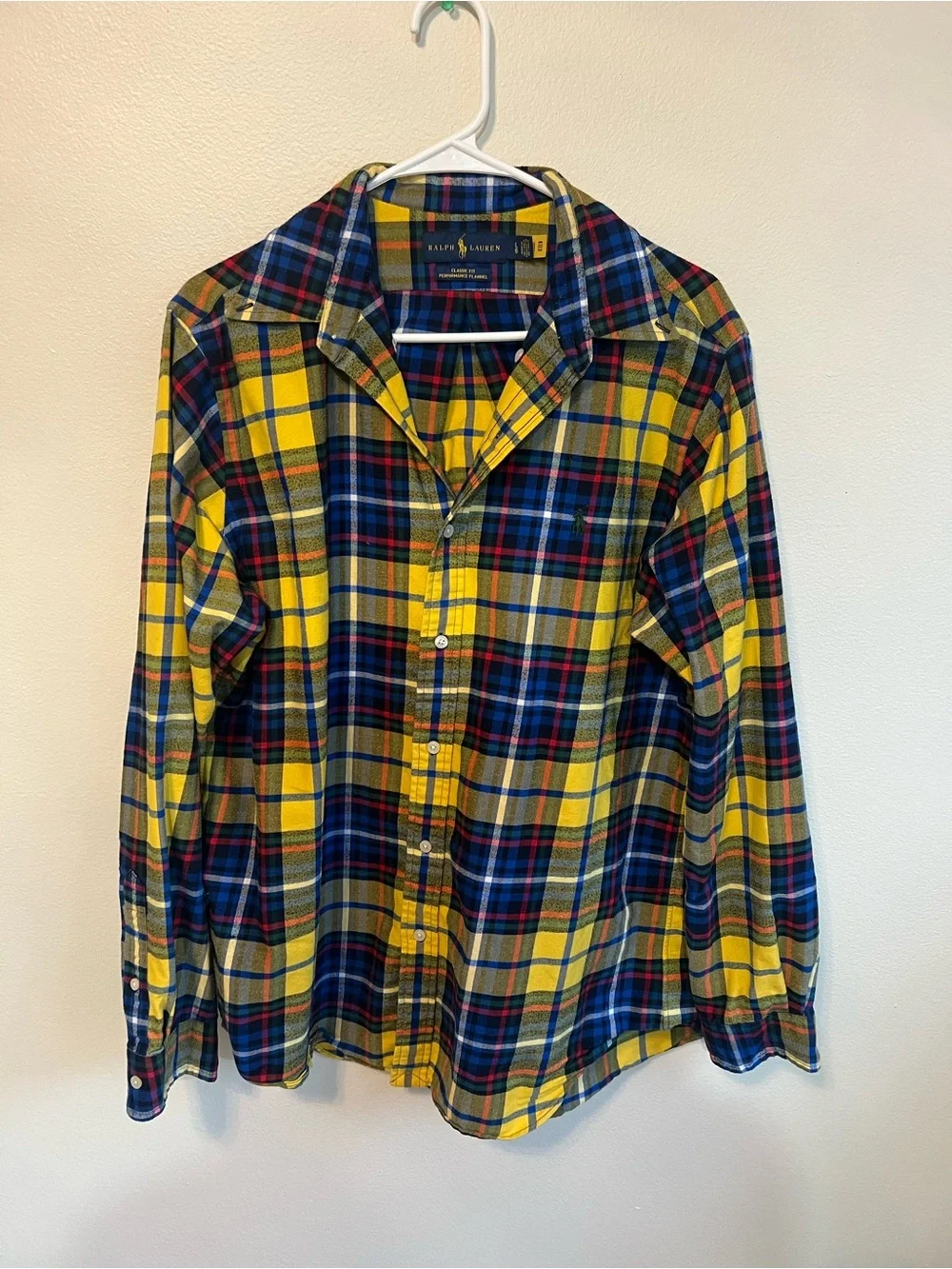 Ralph Lauren Yellow, Blue & Green Plaid Performance Flannel- Men's Size Large